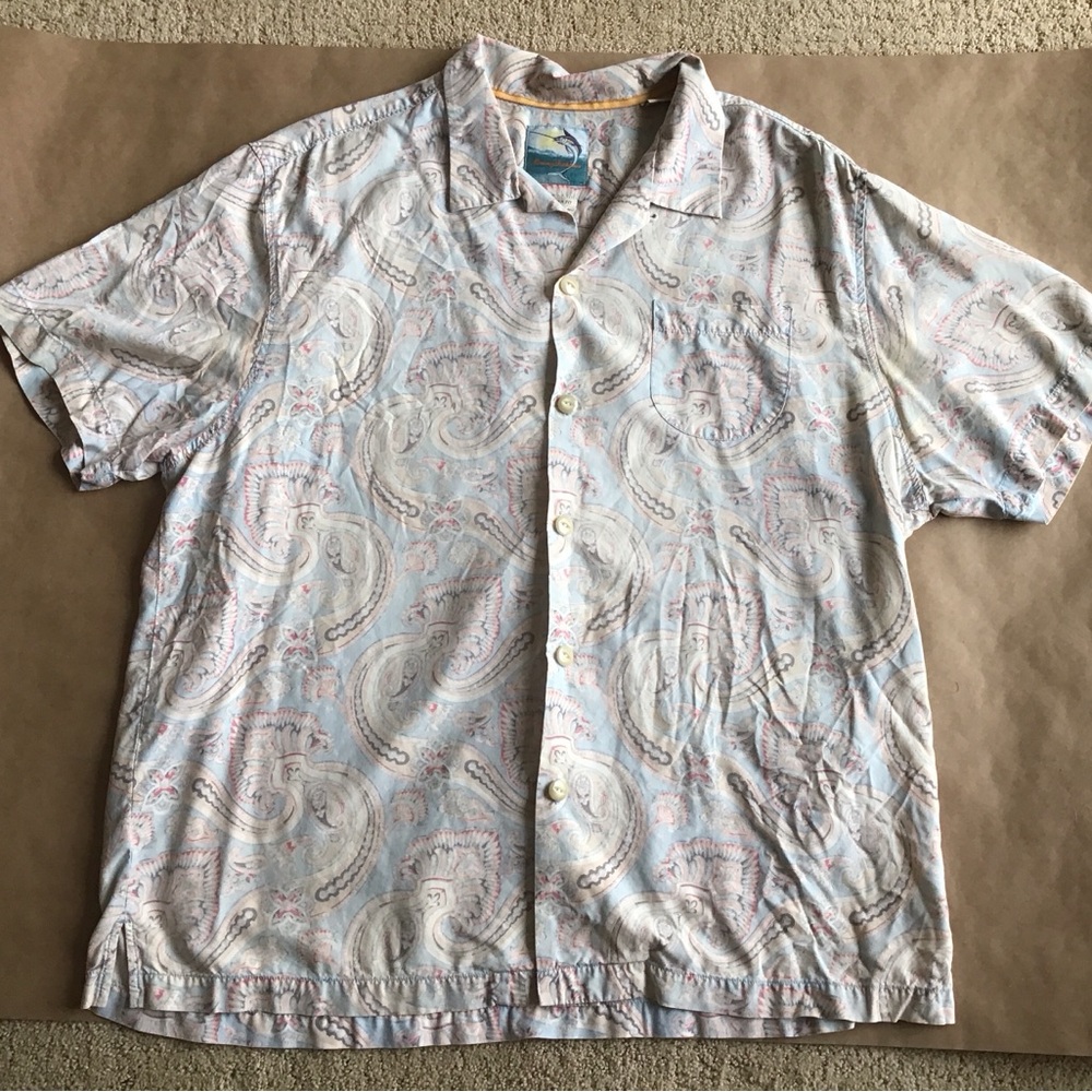 Tommy Bahama 100% Silk Pastel Paisley Hawaiian Island Modern Fit Camp Shirt‎ XL